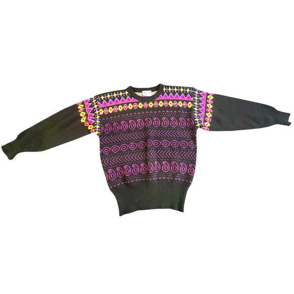 meister Sweaters - Vintage Meister Sweater Womens Medium Black Wool Blend Embroidered Deadstock 90s